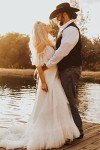 Chic Lace Boho Wedding Dress with Ruffle Sleeves