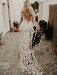 Vintage Ivory Lace Cowboy Wedding Dress Set