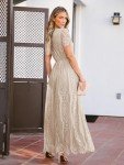 Floral Lace V Neck Maxi Dress - Apricot