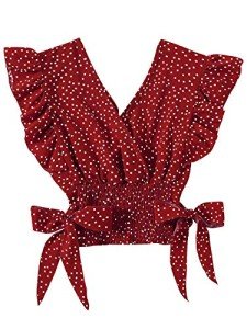 Red Vintage Polka Dot Ruffle Cap Sleeve Top