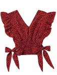 Red Vintage Polka Dot Ruffle Cap Sleeve Top