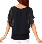 Vintage Black Chiffon Blouse with Short Sleeves