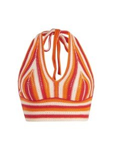 Colorblock Striped Tie Back Halter Crop Top