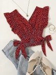 Red Vintage Polka Dot Ruffle Cap Sleeve Top