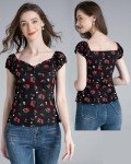 Rockabilly Floral Off-Shoulder Pinup Blouse