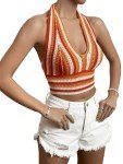 Colorblock Striped Tie Back Halter Crop Top