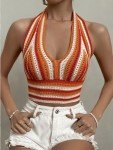 Colorblock Striped Tie Back Halter Crop Top