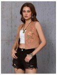 Vintage Floral Embroidery Cowgirl Vest - Brown