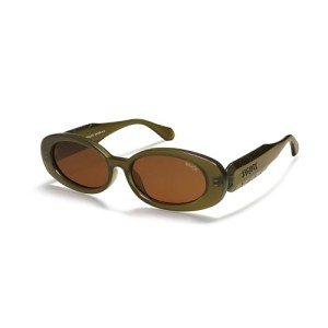 Retro Polarized Oval Sunglasses in Olive Brown