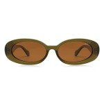 Retro Polarized Oval Sunglasses in Olive Brown