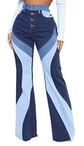Color Block Wide Leg Vintage Jeans for Women