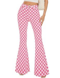 Women's High Waisted Checkered Flare Pants