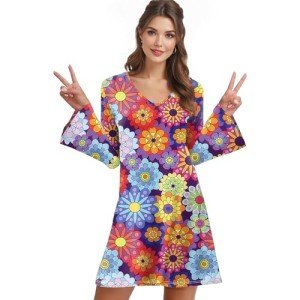 Blue 60s 70s Hippie Disco Dress for Women