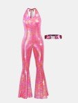 Retro 70s 80s Sparkle Flare Jumpsuit for Women
