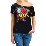 Plus Size 80s Off Shoulder Neon T-Shirt