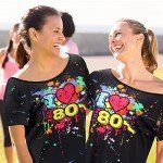 Plus Size 80s Off Shoulder Neon T-Shirt