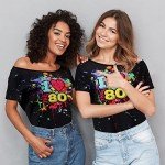 Plus Size 80s Off Shoulder Neon T-Shirt