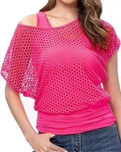 Wildparty Women's 80s 90s Off-Shoulder Neon Top