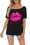 Vintage Off-The-Shoulder Shiny Graphic Tee - Lip Print
