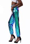 Shiny Metallic High Waist Jogger Pants - Blue