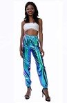 Shiny Metallic High Waist Jogger Pants - Blue