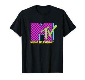 MTV Neon Pink Checkerboard 80s Logo Tee