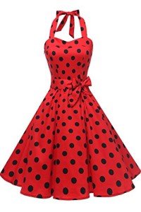 Vintage 1950s Red/Black Polka Dot Halter Dress