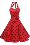 Vintage 1950s Red/Black Polka Dot Halter Dress
