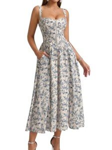 Floral Midi Dress with Pockets for Women