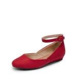 Vintage Red Suede Low Wedge Ankle Strap Flats - Size 9