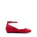 Vintage Red Suede Low Wedge Ankle Strap Flats - Size 9
