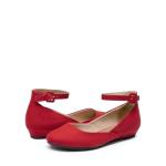 Vintage Red Suede Low Wedge Ankle Strap Flats - Size 9