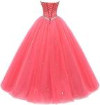 Coral Sweetheart Tulle Ball Gown Prom Dress