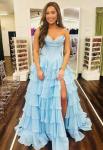 Royal Blue Tiered Ruffle Strapless Prom Dress