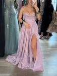 Blush Pink Sequin Cowl Neck Prom Dress