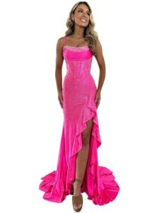 Sparkly Hot Pink Mermaid Corset Prom Dress