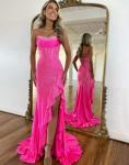 Sparkly Hot Pink Mermaid Corset Prom Dress