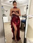 Wine Red Strapless Sequin Mermaid Prom Dress