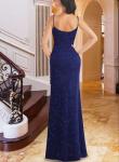 Navy Blue Ruched Spaghetti Strap Maxi Dress