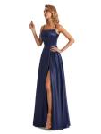 Navy Blue Satin Spaghetti Strap Dress, Size 8