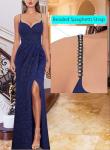 Navy Blue Ruched Spaghetti Strap Maxi Dress