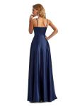 Navy Blue Satin Spaghetti Strap Dress, Size 8