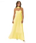 Yellow Pleated Satin Strapless Bridesmaid Maxi Dress