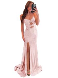 Blush Pink Sequin Mermaid Prom Dress for Teens