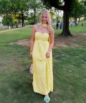 Yellow Pleated Satin Strapless Bridesmaid Maxi Dress