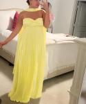 Yellow Pleated Satin Strapless Bridesmaid Maxi Dress