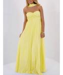 Yellow Pleated Satin Strapless Bridesmaid Maxi Dress