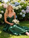 Emerald Green Sequin Satin Prom Dress for Teens