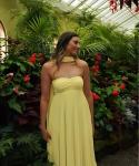 Yellow Pleated Satin Strapless Bridesmaid Maxi Dress