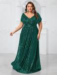 Women's Plus Size V Neck Sequin Maxi Dress